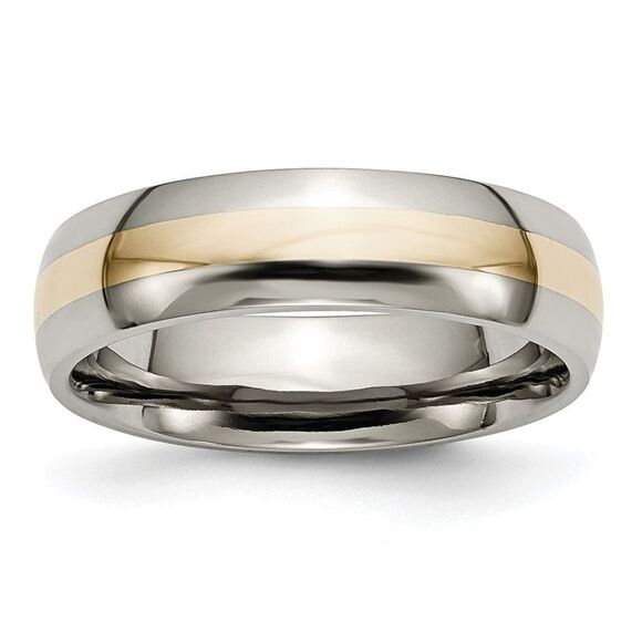 Kazi Luxury Chisel Titanium Polished with 14k Yellow Gold Inlay 6mm Band